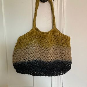 Free People open knit brown, black, and yellow beach bag